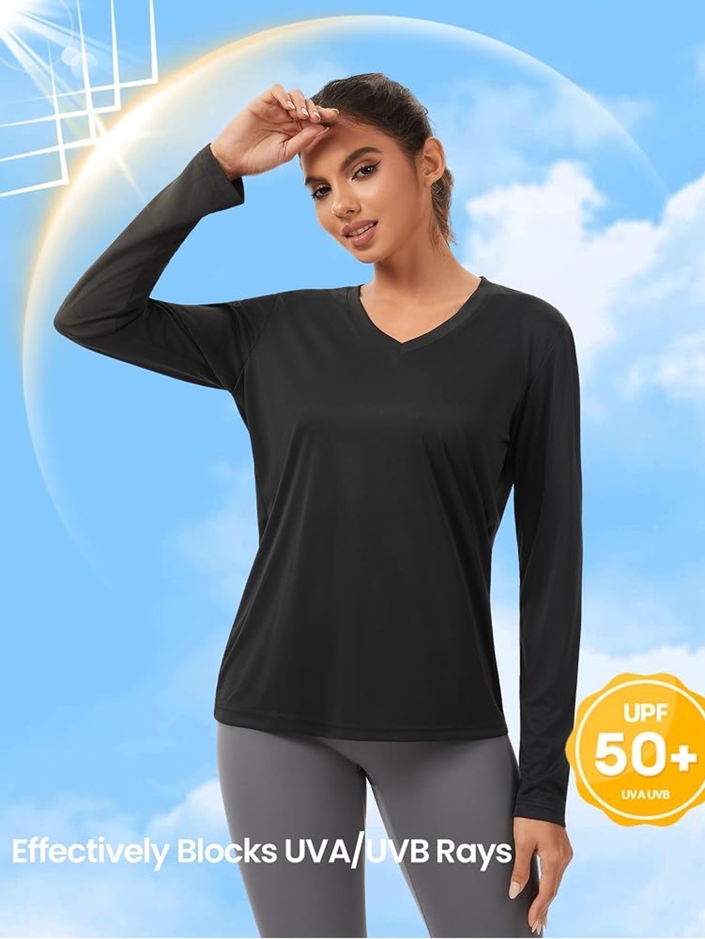 Nepest Womens Black V-Neck Long Sleeve UPF 50 Performance Tee Shirt NWT
